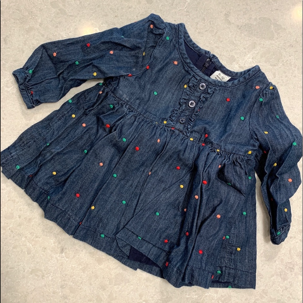 Baby girl chambray polka dot dress